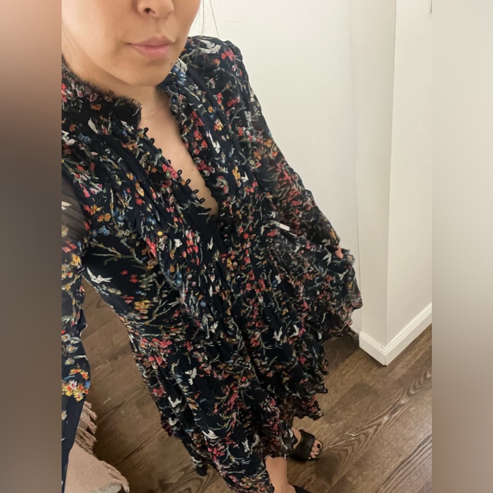 The Kooples Blue Bird Silk Chiffon Dress Size 0